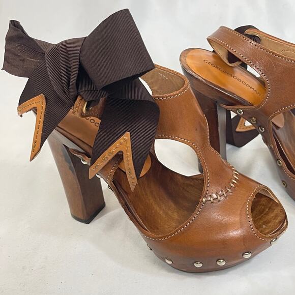 GEORGINA GOODMAN Brown Leather Clog Heels - Picture 8 of 10